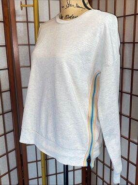 P.J. Salvage Cream Heather Sweatshirt with Rainbow Side Stripes